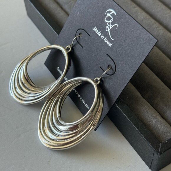 E&L Twist Sterling Silver Electroform Earrings Made in Israel 2 3/4 in long - Picture 5 of 15